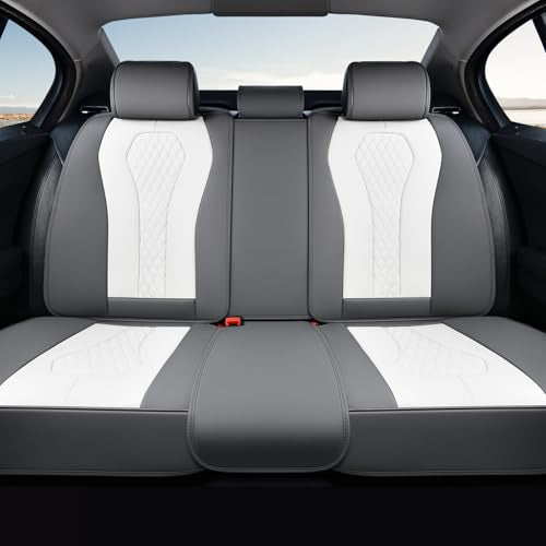 Coverado Rear Seat Covers, White Car Seat Cover, Back Seat Cover, 3-Pieces Luxury Car Seat Cushion, Leather Seat Cover Seat Protector Universal Fit Most Cars - color: White, size: Back Seat Cover