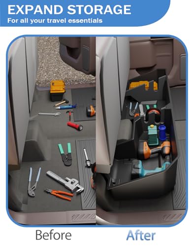 FengYu Under Seat Storage Box Compatible with 2019-2026 Chevy Chevrolet Silverado 1500/GMC Sierra 1500, 2020-2026 Silverado/Sierra 2500HD/3500HD Double Cab & Crew Rear Underseat Organizer Accessories - size: 19-26 Chevy Silverado/GMC Sierra 1500