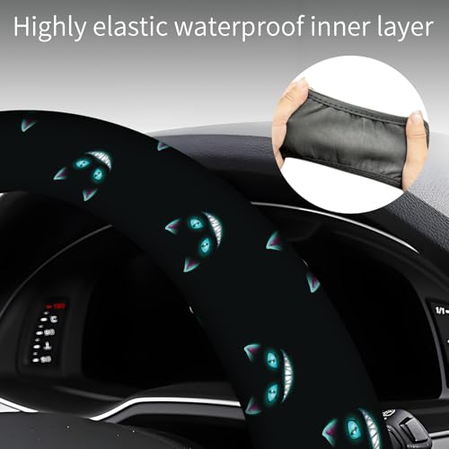 Steering Wheel Covers for Car, Truck, and SUV, Cute Non-Slip Breathable Elastic Steering Wheel, Car Accessories, Universal 15 Inch Leather Cover for Men Women Neon Cat - color: Neon Cat