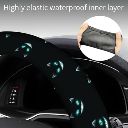 Steering Wheel Covers for Car, Truck, and SUV, Cute Non-Slip Breathable Elastic Steering Wheel, Car Accessories, Universal 15 Inch Leather Cover for Men Women Neon Cat - color: Neon Cat