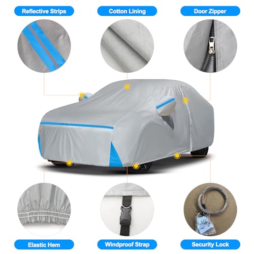 Car Cover for 2001-2025 Lexus ES ES300 ES330 ES350 ES300h, Waterproof Custom-fit All Weather Sun Rain UV Dust Snow Protection Outdoor ES350 Car Cover with Door Zipper and Cotton Lining-Grey - size: ES350 Cover