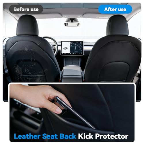 2026 Upgraded Leather Seat Back Kick Protector for Tesla Model Y/3/S/X Accessories (Includes 2026 Model Y Juniper & Model 3 Highland), Wear-Resistant Kick Mats with Organizer Pocket (Set of 2)