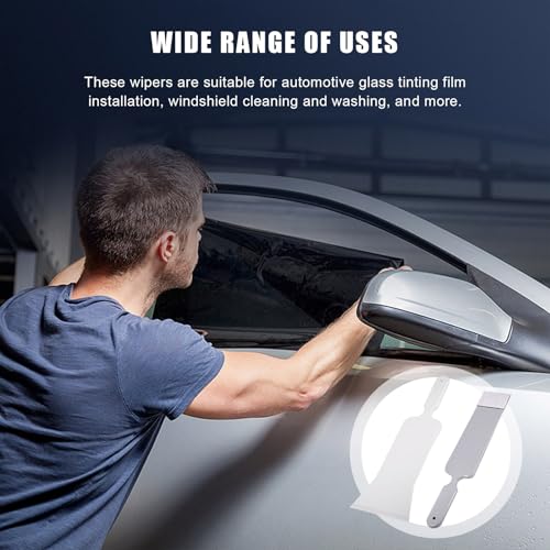 Dickno 2PCS Long Handle Window Tint Tools, Bulldozer Squeegee & Scrubber Paddle Squeegee Tool Set for Car Front Rear Windows Cleaning, Glass Vinyl Wrap Snow Frost Ice Removal Tool (Grey+White) - color: Grey+white