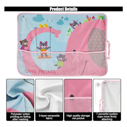 Car Window Shade for Baby, Blackout Car Window Curtain with Storage Pockets & 7 Suction Cups, Cartoon Pattern Cars Side Window Sun Shade Cover for Sun/Heat/UV Rays Protection (Pink-Elephant) - color: Pink-Elephant