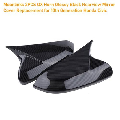 Moonlinks Compatible with 2016-2021 Honda Civic Side Ox Horn Mirror Cover Overlay,Carbon Fiber LH & RH Side Door Rearview Mirror Cap Trim for 10th Gen Civic,2019-2022 Insight, (1 Pair) - size: 10th Ox Horns -Pair Carbon