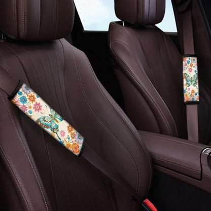 Butterfly Flowers Auto Seat Belt Cover Soft Car Safety Seat Belt Strap Shoulder Pad Easy to Install Fashion Auto Interior Universal Fit for Cars Truck Van SUV - color: Butterfly Flowers
