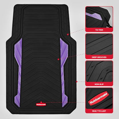 Rubbermaid Car Floor Mat, Heavy Duty All-Weather Car Mats Full Set with Dual-Tone Purple Aluminum Inserts – Universal Fit, Anti-Slip Backing, Trim-to-Fit for Most SUV, Sedan, Van - color: Purple