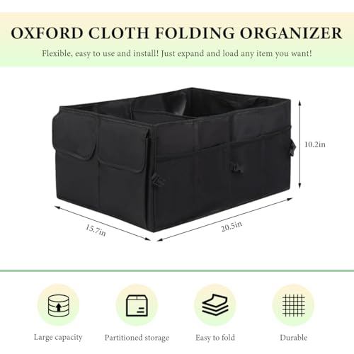 Car Trunk Backseat Organizer, Multi-Compartment Collapsible Trunk Organizer with Net Pockets, Waterproof Oxford Cloth Trunk Storage Box Cargo Container for SUV Car Truck