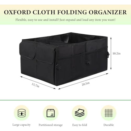 Car Trunk Backseat Organizer, Multi-Compartment Collapsible Trunk Organizer with Net Pockets, Waterproof Oxford Cloth Trunk Storage Box Cargo Container for SUV Car Truck