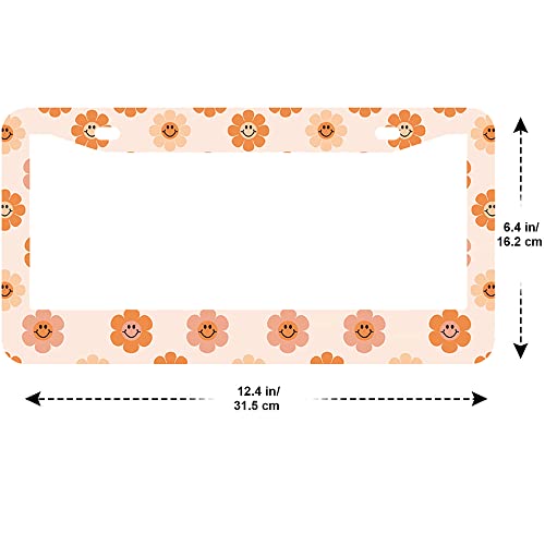 2Pcs Sunflower Retro License Plate Frames Cover Holders Stainless Steel Retro Flowers License Plate Cover with Screw Caps Cover and Screwdriver Set - 2-Hole for Girl Women - color: Smile Flower