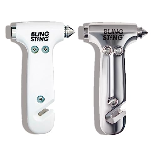 BLINGSTING Glammer Safety Hammer - Emergency Automotive Escape Hammer Tool, Seat Belt Cutter & Car Window Break Tool - White & Silver, 2 Count - color: White & Silver