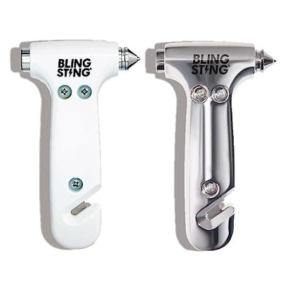 BLINGSTING Glammer Safety Hammer - Emergency Automotive Escape Hammer Tool, Seat Belt Cutter & Car Window Break Tool - White & Silver, 2 Count - color: White & Silver