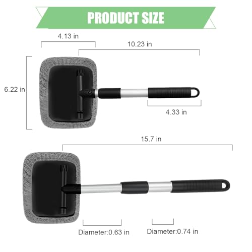 Car Windshield Cleaning Tool, Vehicle Window Cleaner with 3 Reusable Pads & Extendable Handle, Automotive Glass Wiper Wash Kit for Interior Exterior, Universal for Vehicles (Rectangular) - size: Rectangular