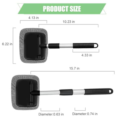 Car Windshield Cleaning Tool, Vehicle Window Cleaner with 3 Reusable Pads & Extendable Handle, Automotive Glass Wiper Wash Kit for Interior Exterior, Universal for Vehicles (Rectangular) - size: Rectangular