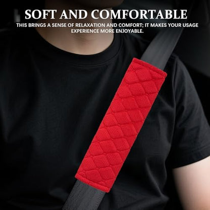 2PCS Car Seat Belt Pads Cover, Fluffy Car Seatbelt Covers, Soft Car Seat Belt Strap Cushion Protect Your Neck and Shoulder, Driving Seat Belt Shoulder Strap Cover for Most Autos (Red) - color: Red