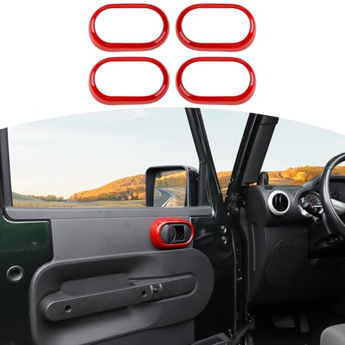 RT-TCZ for Wrangler JK Inner Door Handle Trim Cover Red for Jeep Wrangler JK JKU 2007-2010 Sport X Sahara Rubicon Red Interior Accessories 4pcs - color: Red