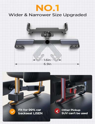 LISEN for iPad Car Holder Back Seat headrest Tablet Holder, Road Trip Essentials Accessories for Women Men Kids Gifts, for Fire HD 2026 iPad Pro 11/13" Air Mini, iPhone, Galaxy Tab, 4.7-12.9" Devices - size: 4.7-12.9