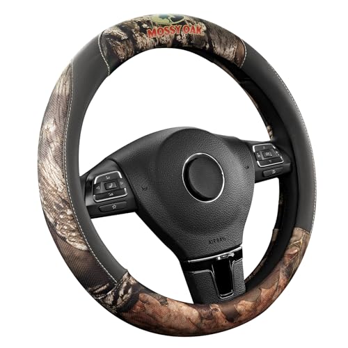 Mossy Oak Full Camo Steering Wheel Cover - Made from Premium Leather, Universal Fit for 14 1/2 to 15 inches - Official Licensed Product - Gray Color - color: Gray