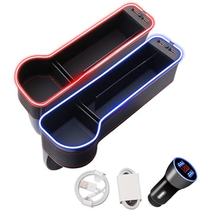 Car Seat Gap Filler Organizer, 2 Pack Multifunctional Car Seat Organizer, 7 Colours Changing LED Car Seat Seam Filler, Auto Console Side Storage Box with Cup Holders(BLACK) - color: BLACK