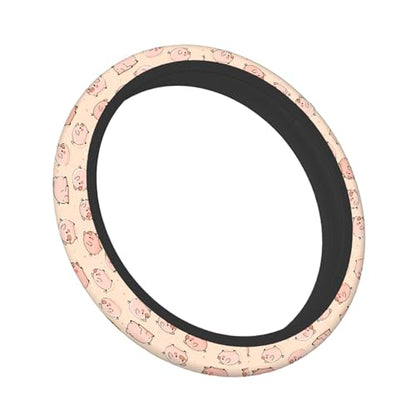 Swono Pig Cute Auto Car Steering Wheel Cover for Women Girls Funny Cartoon Cute Pigs Pink 15 Inch Steering Wheel Protector Case,Fits for Automotive Car SUV Sedans - color: multi-055