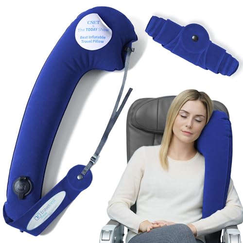 TRAVELREST Ultimate Travel Pillow & Body Pillow - Headrest, Auto, Bus, Train, Office Napping, Camping, Wheelchairs, Comfort and Support, Rolls Up, Straps to Airplane Seat & Car - Blue - color: Blue, size: Standard (No Cover)