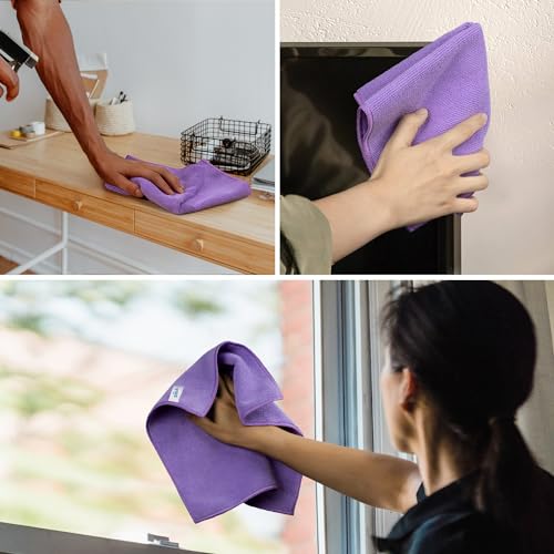 MR.SIGA Microfiber Cleaning Cloths, All-Purpose Microfiber Towels, Streak Free Cleaning Rags, Pack of 12, Purple, Size 32 x 32 cm(12.6 x 12.6 inch) - color: Purple