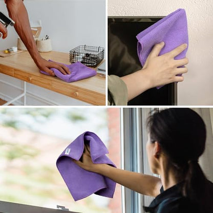 MR.SIGA Microfiber Cleaning Cloths, All-Purpose Microfiber Towels, Streak Free Cleaning Rags, Pack of 12, Purple, Size 32 x 32 cm(12.6 x 12.6 inch) - color: Purple