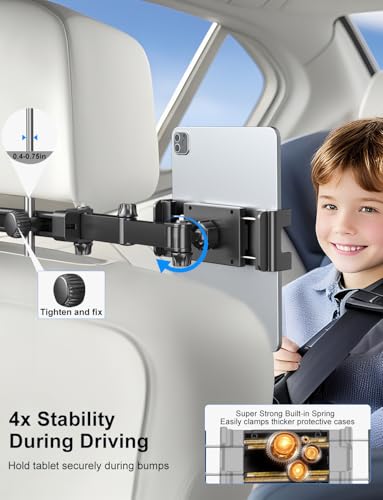 PLDHPRO Tablet Holder for Car Headrest Mount iPad Backseat Foldable Back Seat Stand Compatible 5.1-15.6'' Phones Tablets, Road Travel Essentials for Kids Accessories - size: double fold