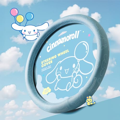 Cinnamoroll Steering Wheel Cover, Official Sanrio Car Steering Wheel Cover with Universal Size 14.5-15.5, Cute Blue for Women, Cinnamoroll Car Accessories (Cinnamoroll Blue Monogram) - style: Cinnamoroll Blue Monogram