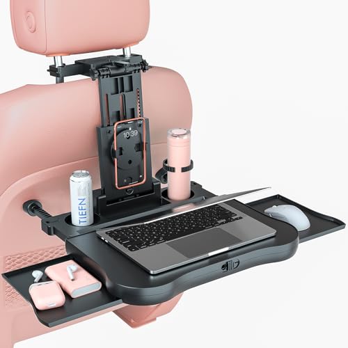 [Upgraded] Car Seat Table with Expandable Tray - Car Desk for Laptop Car Backseat Mount, Car Trays for Eating with Non-Slip Pad/Phone&Tablet Holde, Car Accessories for Writing/Laptop/Dining/Work - color: Dark Gray
