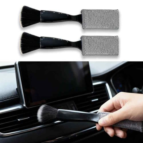 Double-Headed Car Cleaning Brush, Car Detailing Brush, Durable, Easy to Store Without damaging Interior Surfaces; Suitable for Cleaning dashboards (2PCSBlack) - color: 2PCS Black