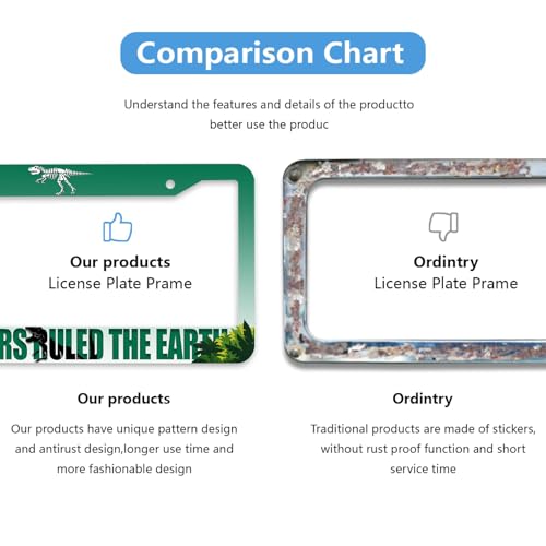 Dinosaur License Plate Frame Green Jurassic Dino Jungle T-Rex Personalise Stainless Steel Funny Design Compatible with Standard License Plate Holder for USA and Canada 6.3 x 12.2 in - color: Dinosaur, size: 6.3 X 12.2 In-1PC