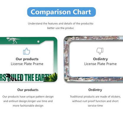 Dinosaur License Plate Frame Green Jurassic Dino Jungle T-Rex Personalise Stainless Steel Funny Design Compatible with Standard License Plate Holder for USA and Canada 6.3 x 12.2 in - color: Dinosaur, size: 6.3 X 12.2 In-1PC