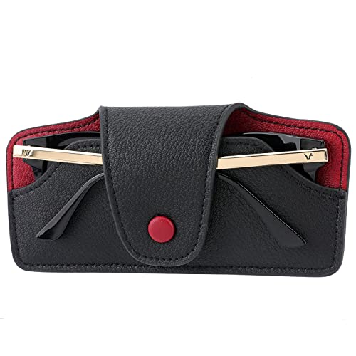 Car Sunglasses Holder for Car Visor Vegan Leather Auto Eyeglass Case with Clip Automotive Interior Visor Accessories - color: Sh04-black