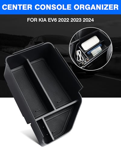 Autorder Center Console Organizer for 2022 2023 2024 2025 Kia EV6 Accessories Armrest Storage Box Secondary Insert Tray with Anti-slip Mat - size: 1PC Armrest Storage Box