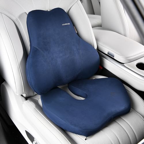 Coverado Memory Foam Car Seat Cushion and Lumbar Support Pillow for Car, Ergonomic Office Chair Cushion for Lower Back Pain Relief, Breathable & Non-Slip for Car, Home, and Office Use, Blue - color: Blue, size: Seat + Lower Back Support