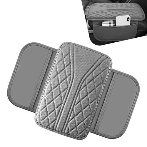 Car Center Console Cover, Leather Auto Armrest Cover, Breathable Waterproof Car Armrest Cushion Cover Pad with 2 Side Storage Bags, Universal Auto Interior Accessory for Most Sedans(Gray) - color: Grey