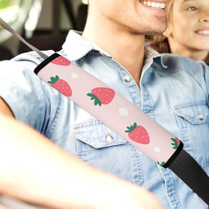 Men's Car Belt Covers 2PCS Fashion Cushion Pad Car Shoulder Strap Harness Pad Cute Pink Strawberry Polka Dot - color: Color356