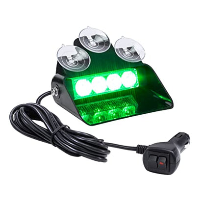LAMPHUS SolarBlast SBWL14 4W Green LED Warning Strobe Dash Light [32 Flash Modes] [Adjustable Angle] [Suction Cups] Green Flashing Emergency Dash Windshield Light for Truck Vehicles - color: Green
