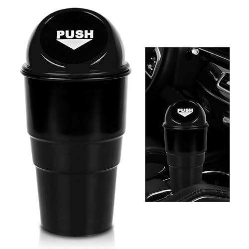 Cup Holder Trash Can for Car, Leakproof Vehicle Back Seat Garbage Can Mini Portable Trash Bin with Lid, Universal Smellproof Cup Holder Garbage Bin for Cars Trucks SUVs (Black) - color: Black