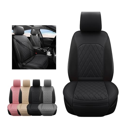 Front Car Seat Covers - Leather Seat Covers with Storage Pocket and Two Belt Pads, Anti-Slip Waterproof Universal Seat Covers for Cars Fit Cars Trucks SUV(Black,2 Pack) - color: Black