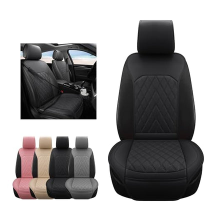 Front Car Seat Covers - Leather Seat Covers with Storage Pocket and Two Belt Pads, Anti-Slip Waterproof Universal Seat Covers for Cars Fit Cars Trucks SUV(Black,2 Pack) - color: Black
