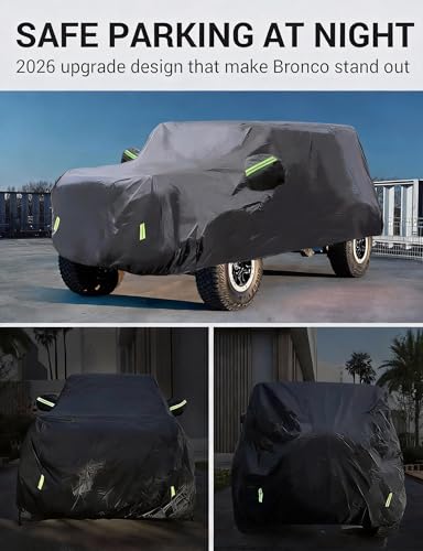 Proadsy Car Cover Compatible with Ford Bronco 4 Door 2021-2024 2025 2026 Windproof All Weather Waterproof Sun Rain UV Dust Snow Protection Outdoor Covers - size: Ford Bronco 4 Door
