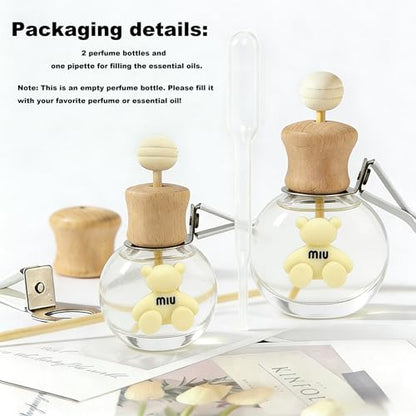 2 Pack Car Air Freshener Diffuser Bottle Refillable Empty Glass Perfume Bottle with Vent Clip, Drift Car Air Freshener Clip Essential Oil Diffuser for Car Oil Diffusers Interior Decor-A3 - size: Bear-A3 - 2PCS