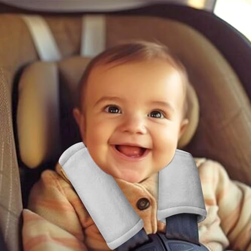 SWESEN Baby Car Seat Belt Covers for Boys and Girls, Carseat Shoulder Padding, Soft Car Seat Neck Cover, Mink Car Seat Straps Shoulder Pads, Solid Colour Stroller Strap Cover for Baby Kids, Grey - color: Grey