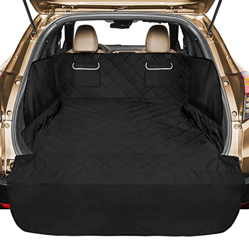 Veckle SUV Cargo Liner for Dogs, Water Resistant Dog Trunk Cover with Side Flap Protector 2 Large Pockets Pet Seat Cover for SUV Sedans Vans with Bumper Flap, Non-Slip, Large Universal Fit, Black - color: Black with Pockets, size: Large (With Flaps) 93"