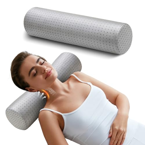 Memory Foam 4" Round Pillow, Cervical Neck Pillow for Pain Relief, Cylinder Cooling Pillows 18"×4", Neck Roll Pillow for Sleeping, Removable Cover, Cool Grey - color: Cool Grey, size: 4”H
