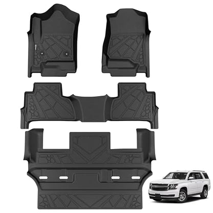 KARPAL Floor Mats for 2015-2020 Chevy Tahoe/GMC Yukon (Not for XL), with 2nd Row Bucket Seats (7seats) Cover Protector, All-Weather TPE Custom Fit Floor Liners Car Accessories - style: 2015-2020 | For Chevy Tahoe 7 Seats| Combo Set
