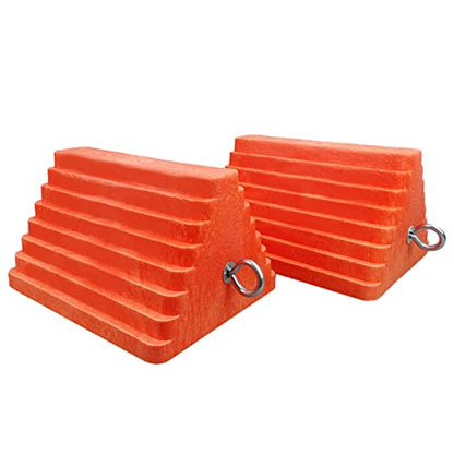 ROBLOCK 2 Pack Wheel Chocks Heavy Duty Orange with Eyebolt for Travel Trailer, 10" Length x 8" Width x 5.7" Height - color: Orange(2 Packs)
