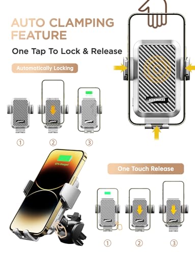 JOYMASS Wireless Car Charger, Phone Holders for Your Car, 15W Auto Clamping Phone Mount Car Accessories for iPhone 16 15 14 13 12 Mini Pro Max, Samsung Galaxy S24 Ultra S23 S22+ Note 20, etc - Silver - color: SILVER